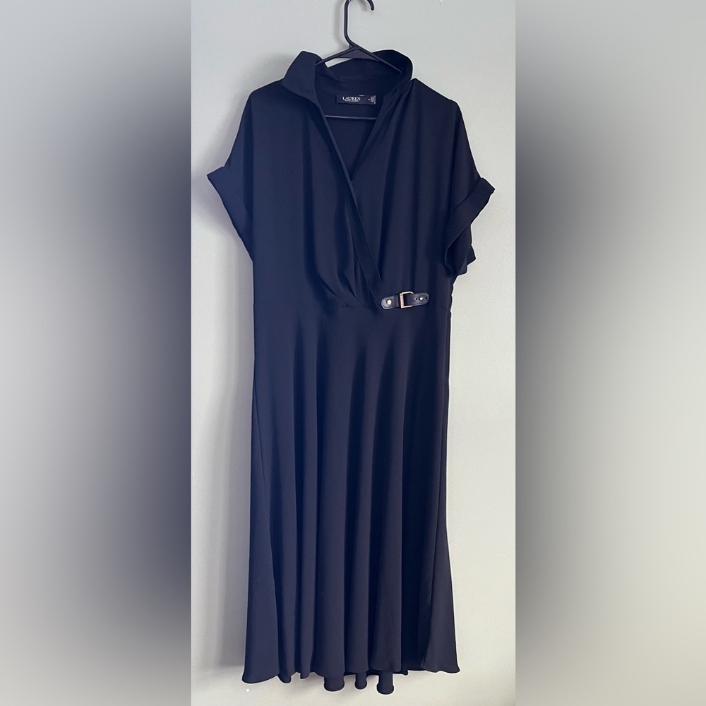 Lauren Ralph Lauren Buckle-Trim Georgette Dress Black size 14